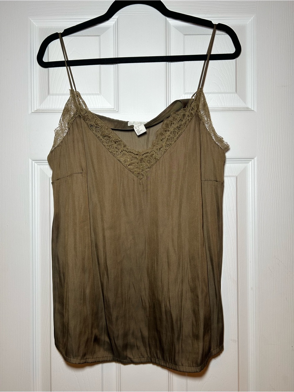 H&M Olive Green Lace-Trim Satin Camisole